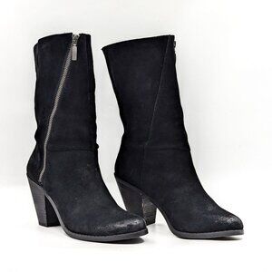 Adam Tucker Women Pelican Black Distress Suede Zip Heel Mid Boots sz 10